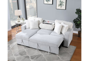 English Elm FORD Light Gray/White Reversible Pull-Out Sofa Bed with Plush Cushions, Flip-Down Console & Cup Holders B201S00131