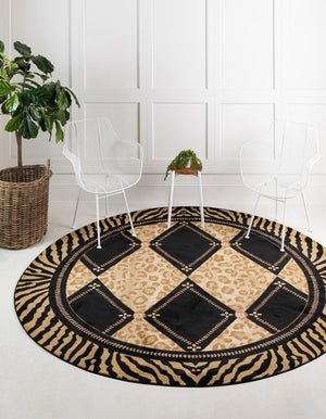 Unique Loom Wildlife Ocelote Machine Made Geometric Rug Light Brown, Black/Cream/Light Brown/Tan 7' 10" x 7' 10"