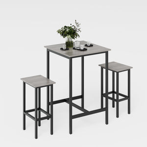 English Elm Bar Table Set With 2 Space-Saving Stools In Rustic Grey - Perfect For Small Spaces & Elegant Gatherings W3361P323436