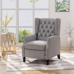 English Elm Christopher Knight Home® - Pushback Mid Century Wingback Recliner Chair with Rivet Trim, Upholstered Fabric Accent Seat for Living Room Grey 63486.00GRY