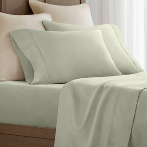 English Elm 4-Piece Cal King Sateen Sheet Set In Calming Sage - Luxurious Egyptian Cotton For Hotel-Quality Comfort B035P381330