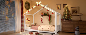 English Elm Twin House Frame Floor Bed Solid Pine Kids Room Montessori Low Profile Play Nook W1580P387835