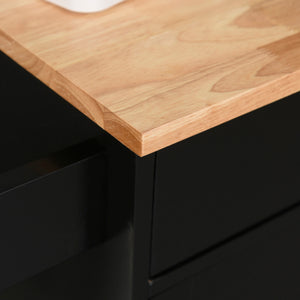 English Elm HOMCOM Mobile Kitchen Island Cart with Drawer & Cabinet, Rubberwood Countertop, Towel Rack, Black W2225P173900