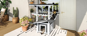 English Elm 4 Tier Outdoor Pine Cat Tower with Waterproof Roof Enclosed Den and Balcony Perch Grey,White N704P436318K