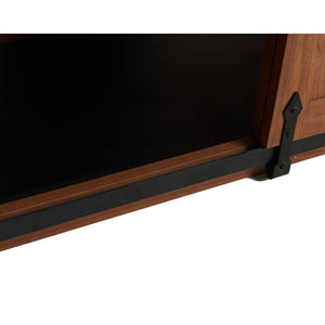 English Elm 56"L, 56"L Mid-Century Walnut Dog Crate Bench Ottoman with Sliding Barn Door, Padded Removable Cushion, Wheels, 300lb耐 N843P293660W