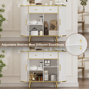 English Elm Luxury Fluted Curved Sideboard with Golden Legs Sculptural White Storage for Entryway T3773P417294