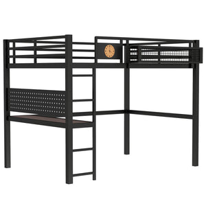 English Elm Twin Xl Solid Pine Loft Bed with Built-in Led Lighting and Storage Shelves W1580S00376