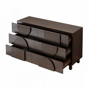 English Elm Modern Fluted 6 Drawer Dresser with Solid Wood Legs Japandi Chest for Bedroom Dark Brown N739S0000013D