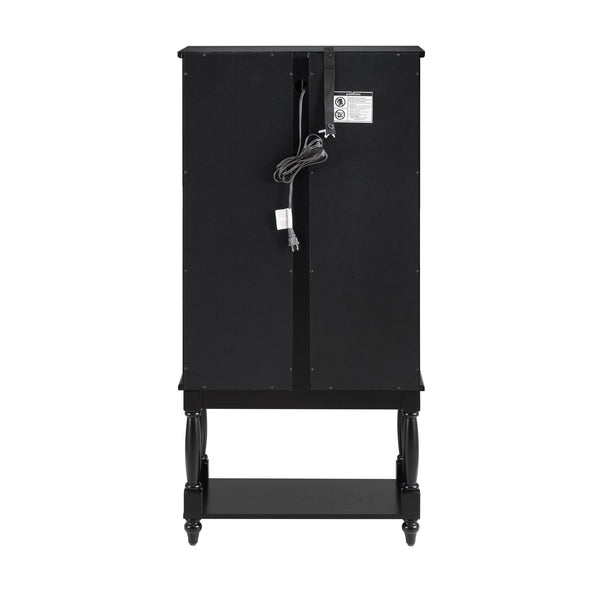 English Elm Curio Lighted Display Cabinet with Mirrored Back, Tempered Glass Doors, Solid Wood Legs, Compact Black W1693P216943