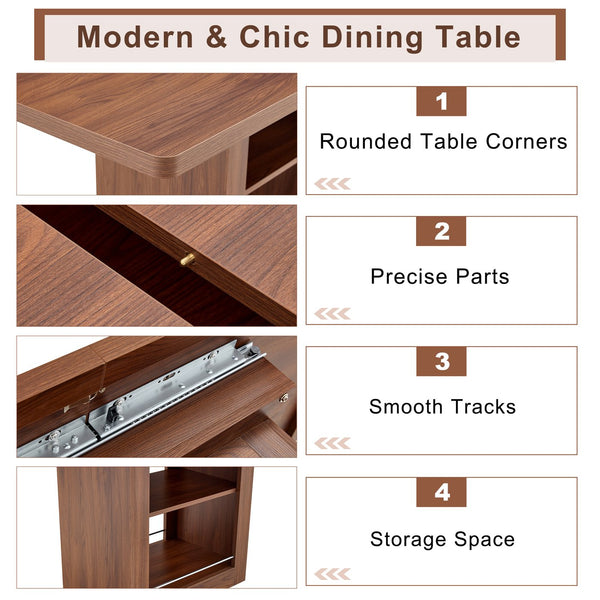 English Elm Expandable Walnut Mdf Dining Set Seats Eight with Six Fabric Chairs on Metal Legs W1151S04708