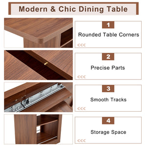 English Elm Expandable Walnut Dining Set with 4 Techno Fabric Chairs for Modern Kitchen W1151S04707