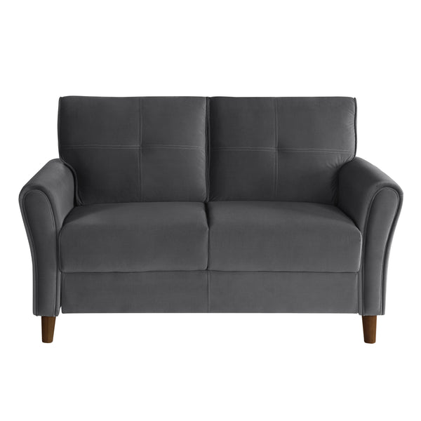 English Elm Gray Velvet Upholstery Loveseat with Tufted Plush Seatbacks, Flared Arms & Solid Wood Frame, Modern Comfort B011P204913