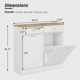 English Elm Two-Compartment Tilt-Out Trash Cabinet, Pet Proof Kitchen Trash Cabinet With Cutting Board, Free Standing Laundry Sorter Cabinet, Laundry Hamper, White