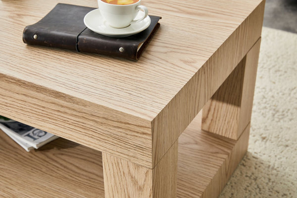 English Elm Modern Two Tier Rectangular Coffee Table with Open Shelf Mdf Living Room Storage W3875P389552