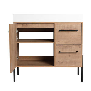 English Elm 36" Freestanding Bathroom Vanity Plywood Base Resin Sink Soft Close Storage W999S00526