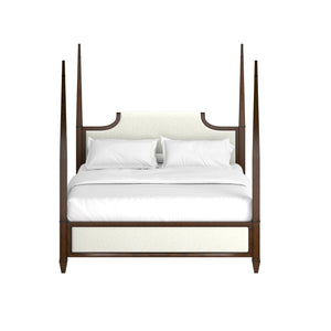 A.R.T. Furniture Eave Traditional Four Poster Bed With Scrolled Back Upholstered Headboard And Elegant Design Off,White Material(S), Poplar And Parawood Solids,Walnut Veneer 336126-1860
