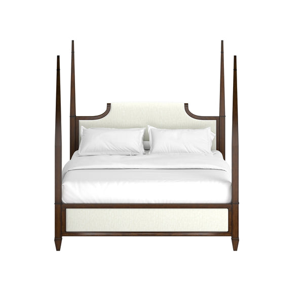 A.R.T. Furniture Eave Traditional Four Poster Bed With Scrolled Back Upholstered Headboard And Elegant Design Off,White Material(S), Poplar And Parawood Solids,Walnut Veneer 336126-1860