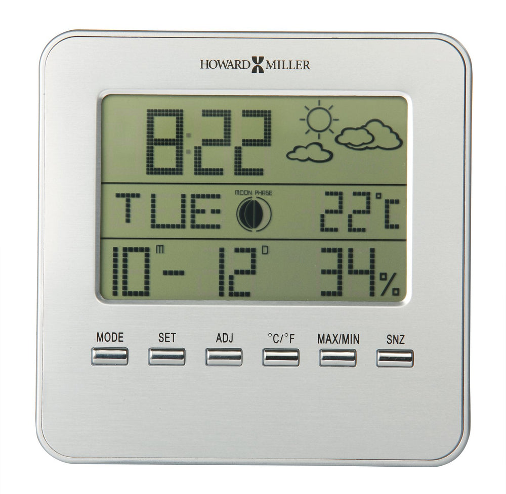 Hekman Furniture 645693 Weather View Digital Table Clock - Chic Satin Silver, Multi-function Lcd With Alarm & Snooze  Weather View Tabletop Clock 645693
