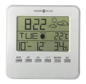 Hekman Furniture 645693 Weather View Digital Table Clock - Chic Satin Silver, Multi-function Lcd With Alarm & Snooze  Weather View Tabletop Clock 645693