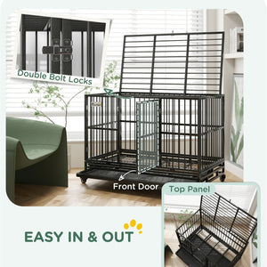 English Elm Pawhut Heavy Duty Metal Dog Kennel with Locking Wheels Dual Access and Slide Out Tray W2225P217161