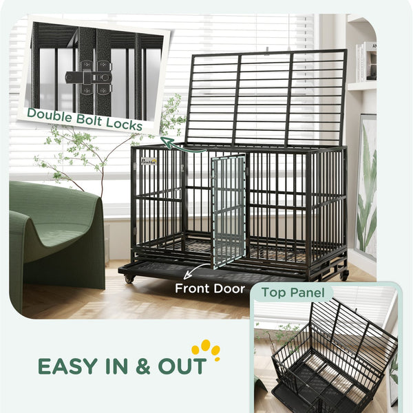 English Elm Pawhut Heavy Duty Metal Dog Kennel with Locking Wheels Dual Access and Slide Out Tray W2225P217161