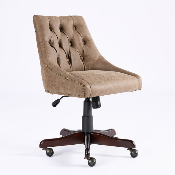 English Elm A&A Handcrafted Sheepskin-Pattern Office Chair with High-Rebound Foam, Solid Wood & Steel Legs, Retro Brown W1143P202750