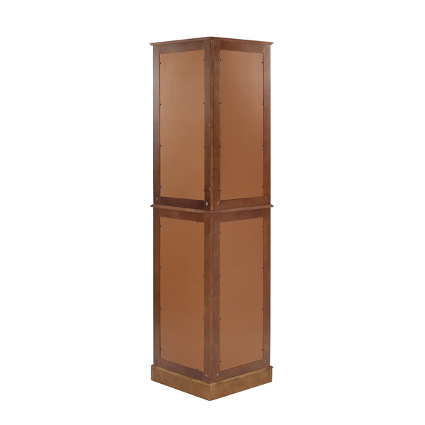 English Elm Walnut Corner Display Cabinet with Mirrored Back Lit Glass Shelves for Living Room W1693P171668