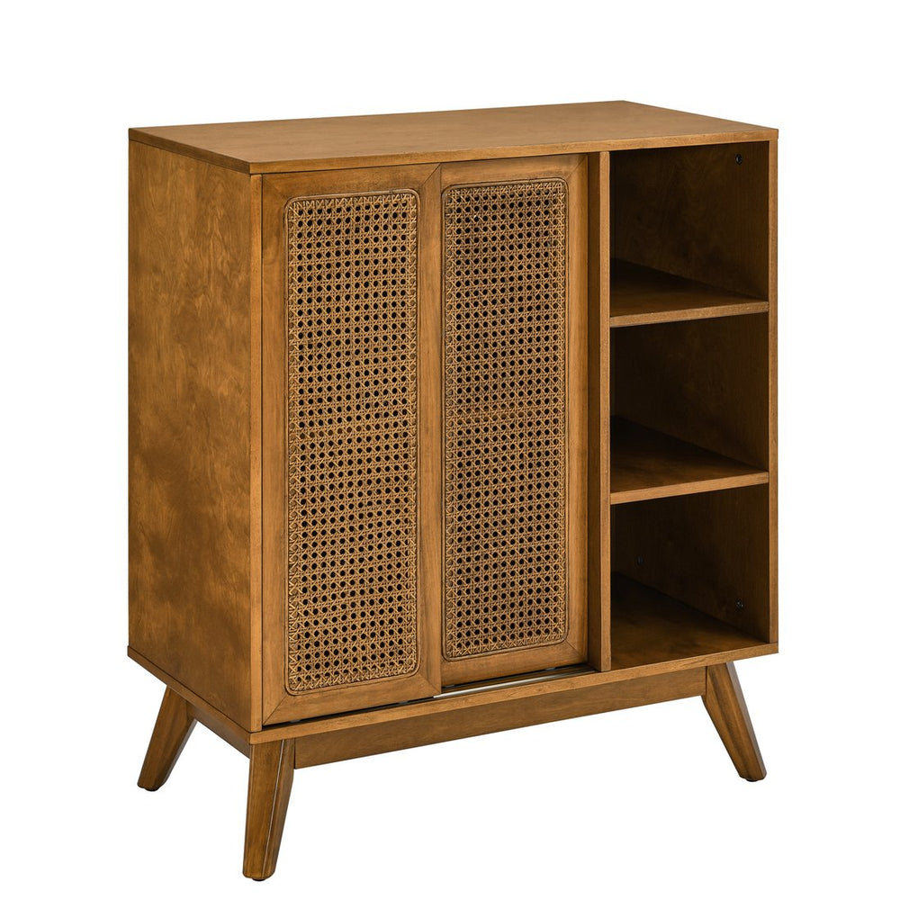 English Elm Mid Century Modern Rattan Sideboard Cabinet - Versatile Buffet For Entryway, Living Room & Dining Spaces W1801P195620