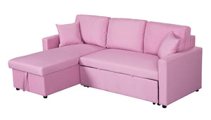 English Elm Sorrelle Linen Sleeper Sectional with Reversible Chaise and Hidden Storage Compartment Pink B2749S00041