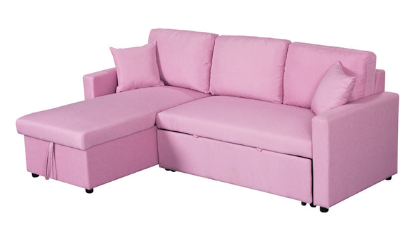 English Elm Sorrelle Linen Sleeper Sectional with Reversible Chaise and Hidden Storage Compartment Pink B2749S00041