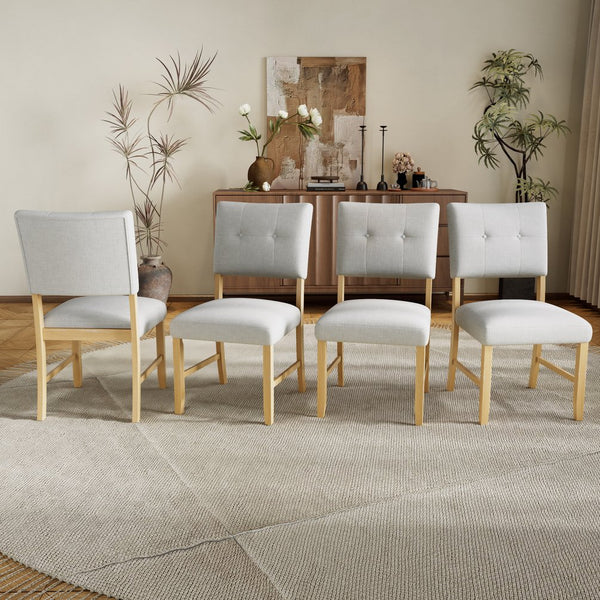 English Elm Wooden Modern Fabric Upholstered Dining Chairs Set of 4 – Farmhouse Style, Padded Seats & Solid Wood Legs Beige+Natural N752P294998D