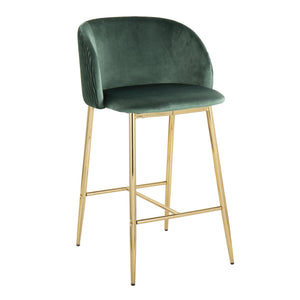 English Elm Pleated Wave Velvet Counter Stools with Gold Legs for Kitchen Islands Set of 2 B202S00276