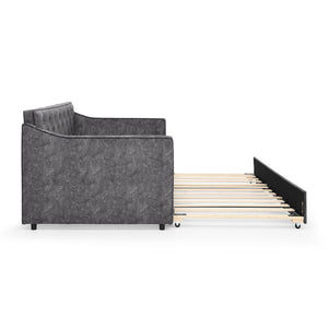 English Elm Twin Linen Tufted Daybed with Pop up Trundle and Usb Port for Guest Rooms Grey W1413S00128