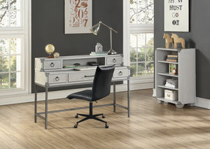 English Elm Orchest Gray Finish Writing Desk with 3 Smooth-Glide Drawers, Metal Braces & Sturdy Wooden Frame B2726P243698