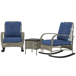 English Elm Balcony Wicker Rocking Chair Set Pe Rattan Bistro Seating with Tufted Cushions T3971P445997