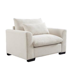 English Elm Beige Corduroy Deep Seat Accent Chair - Plush Comfort With Lumbar Support For Living Rooms & Offices W714S00635