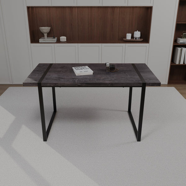 English Elm 59" Industrial Dining Set with Suede Chairs Matte Metal Base Mdf Table Seats Four Black+Grey W2189S00939
