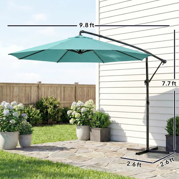 English Elm Large Offset Cantilever Patio Umbrella with 360 Rotation Tilt and Uv Protection Sky Blue T3971P466752