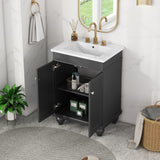 English Elm 24" Black Modern Sleek Bathroom Vanity Elegant Ceramic Sink With Solid Wood Frame, Adjustable Shelf