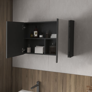 English Elm McNary Mirrored Wall Medicine Cabinet with Double Doors, Horizontal Design and Three Interior Shelves Black 36.2 L x 24.8 W x 4.4 H B128P237179