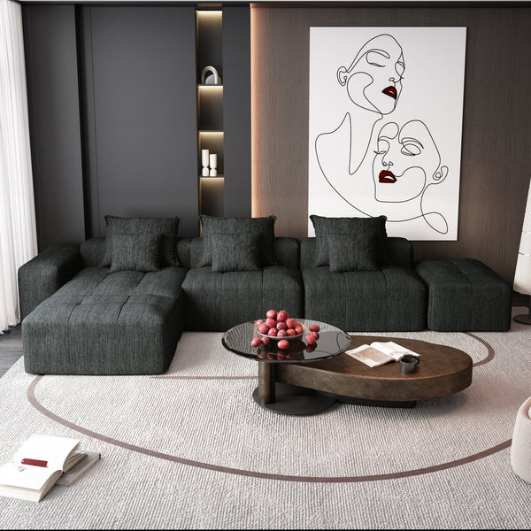 English Elm Modern Oversized Modular Sectional Sofa In Sparkling Chenille With 6 Pillows, No Assembly Needed! W1885S00074