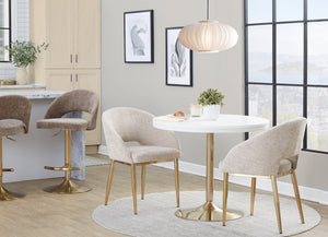 English Elm Chair Set of Two with Gold Metal Legs and Fabric Seat for Glam Dining Rooms B202S02104