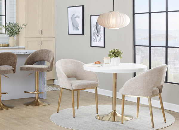 English Elm Chair Set of Two with Gold Metal Legs and Fabric Seat for Glam Dining Rooms B202S02104