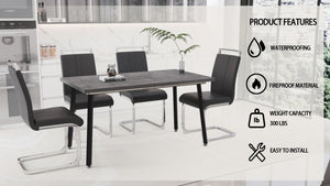 English Elm 55.12-70.87" Extendable Industrial Dining Set Faux Leather Chairs Mdf Top Seats Six Grey W2189S00908