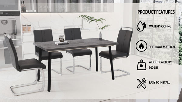 English Elm 55.12-70.87" Extendable Industrial Dining Set Faux Leather Chairs Mdf Top Seats Six Grey W2189S00908