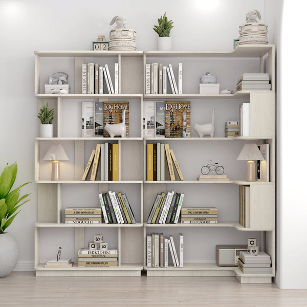 English Elm 90 Cm Modular Corner Bookcase Set Two Units White Oak Finish Home Office Display W2899S00013