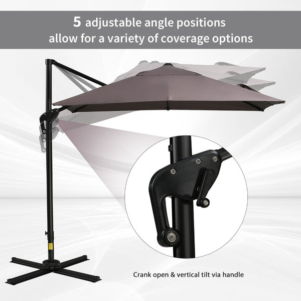 English Elm Outsunny 8Ft Cantilever Patio Umbrella With 360° Rotation, Adjustable Tilt, And Durable Design W2225P174152-GIGA