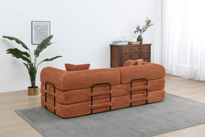 English Elm Convertible 3-Seat Sleeper Sofa Bed Corduroy Folding Floor Couch with Cylindrical Pillow, Plush Support Orange W3199P309397