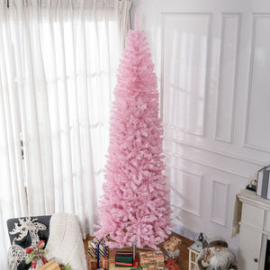English Elm Homcom 8' Tall Slim Pink Douglas Fir Christmas Tree With 1168 Realistic Tips - Perfect For Small Spaces! W2225P249615
