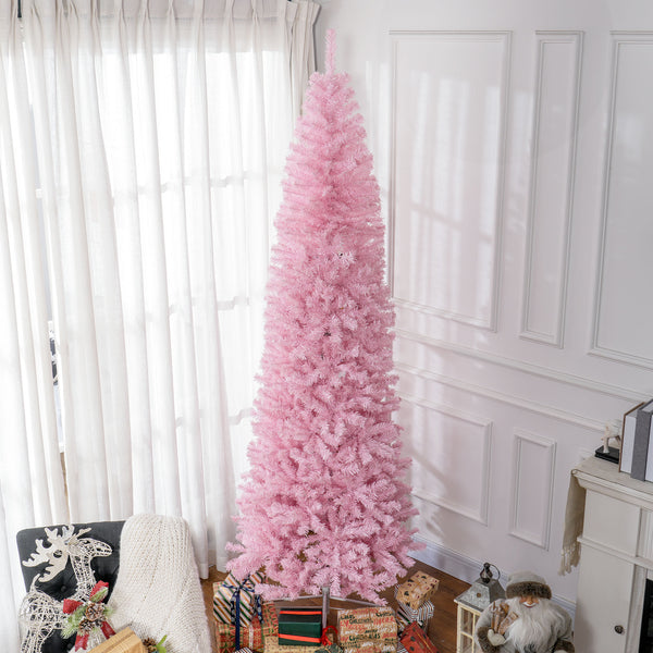 English Elm Homcom 8' Tall Slim Pink Douglas Fir Christmas Tree With 1168 Realistic Tips - Perfect For Small Spaces! W2225P249615